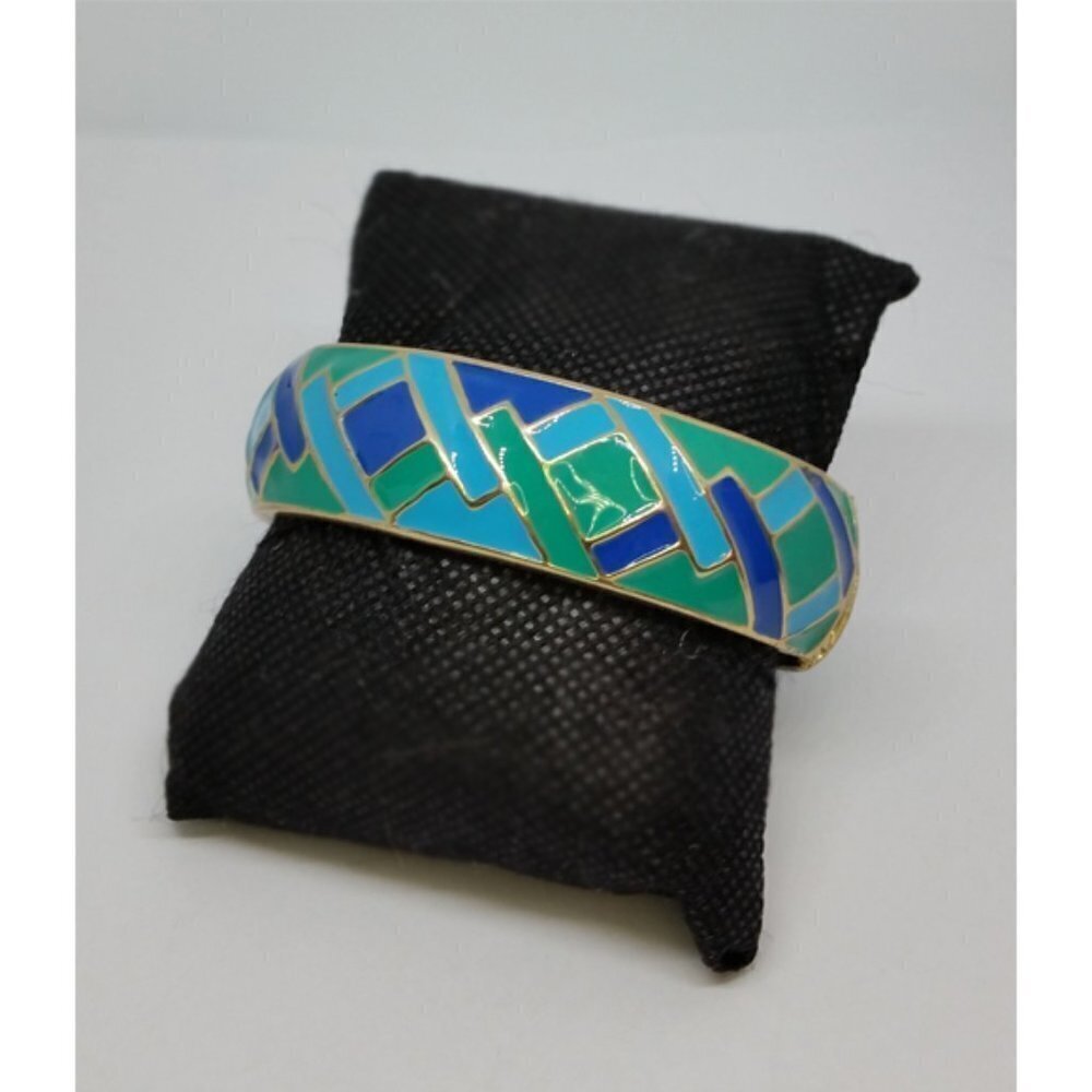Vintage ocean colors enamel clamper hinge bracelet.